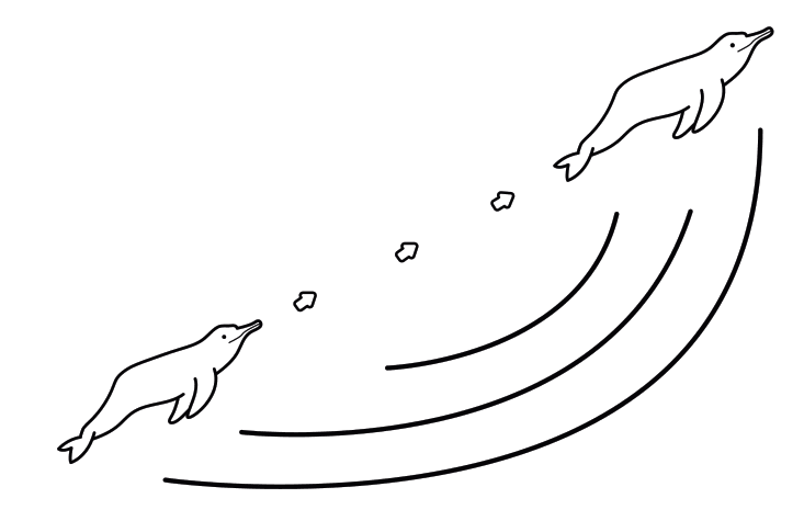 Illustration of male dolphin following a female dolphin