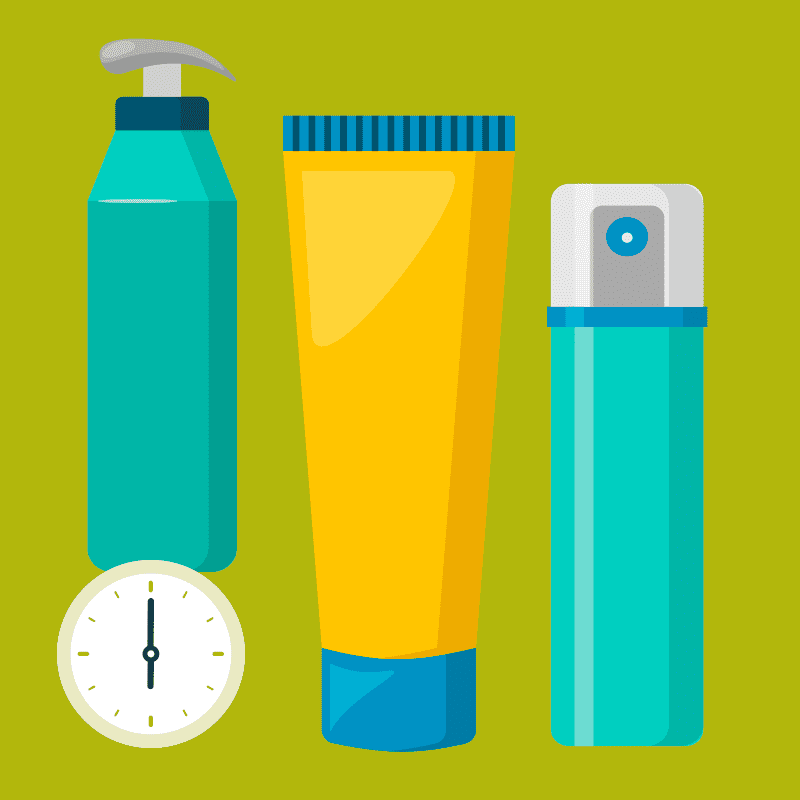 Illustration of a plastic spray bottle, squeezy bottle and aerosol 