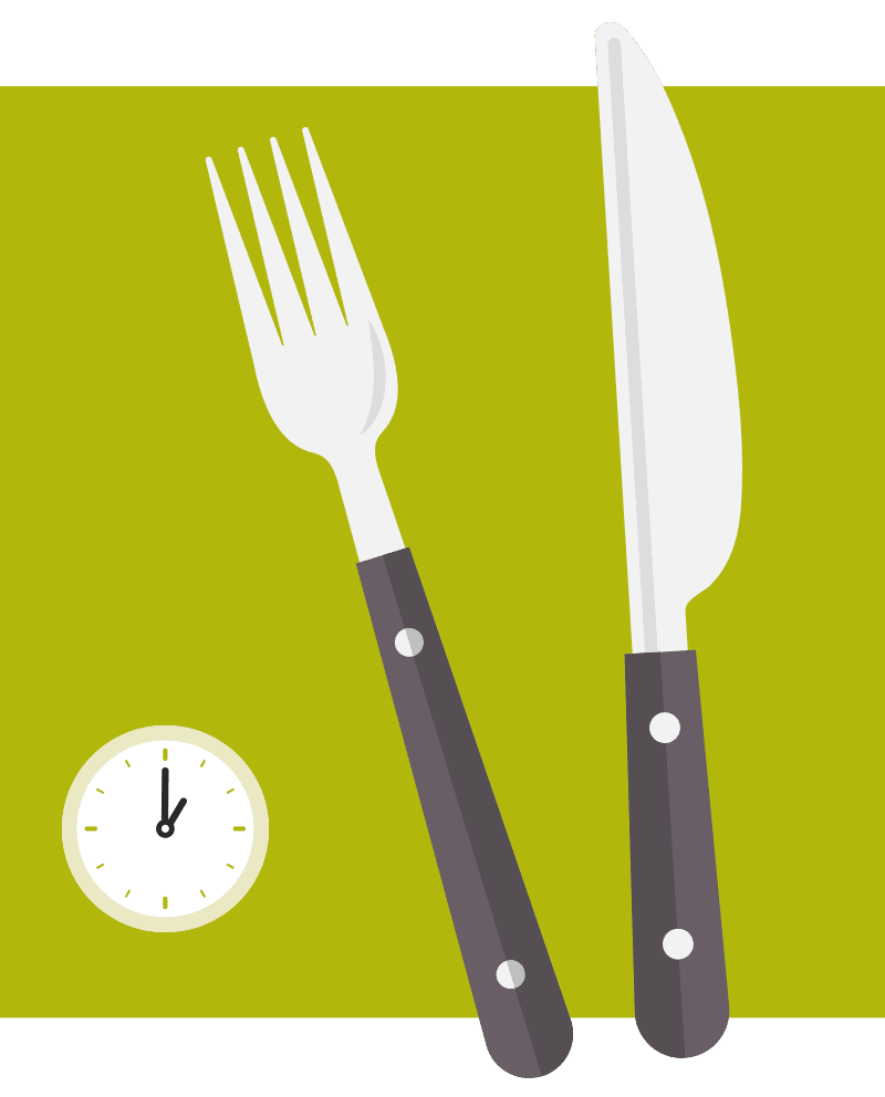 Illustration of a reusable knife and fork on a lime-green background