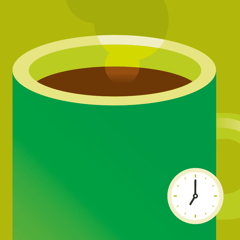 Illustration of hot tea in a green mug