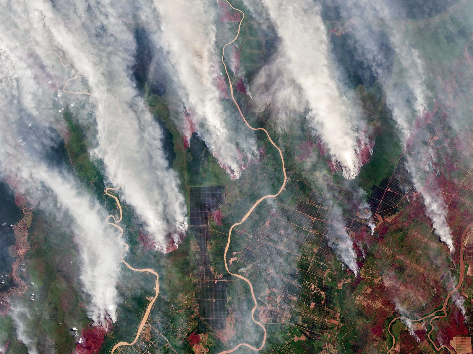 Satellite imagery of a wildfire in Indonesia