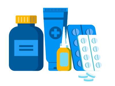 Illustration of medicine bottles & pills