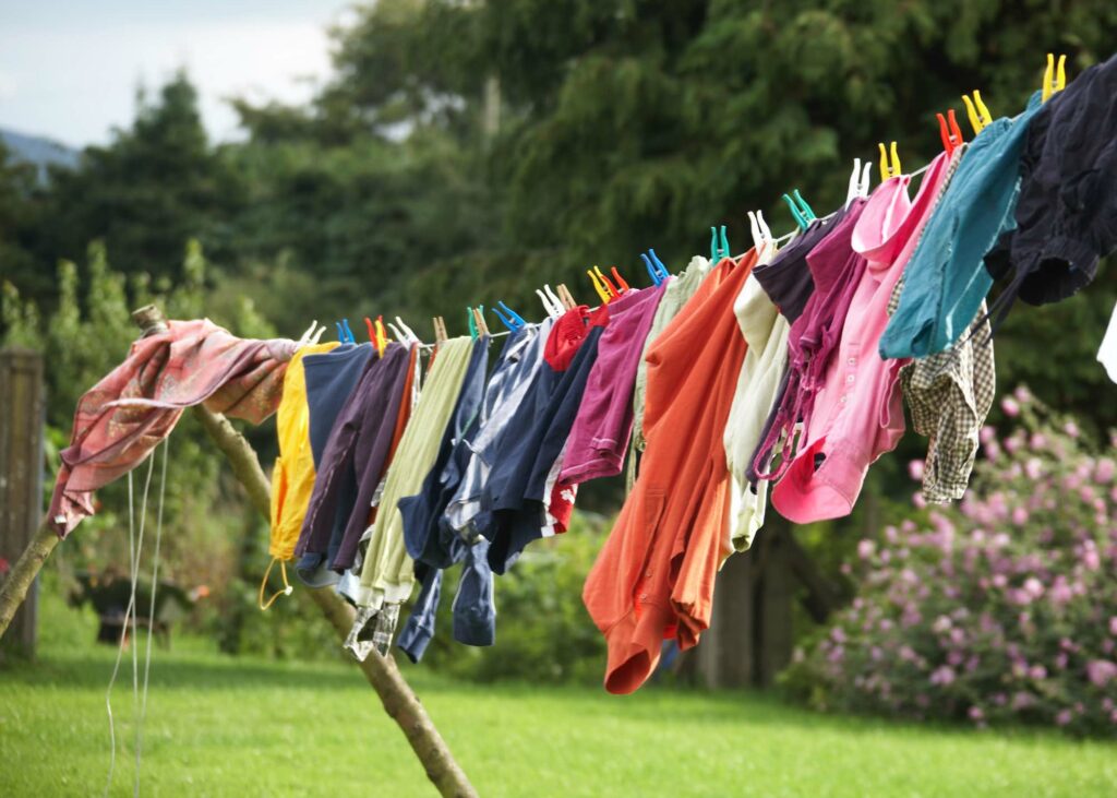 Clothes dry on a washing line