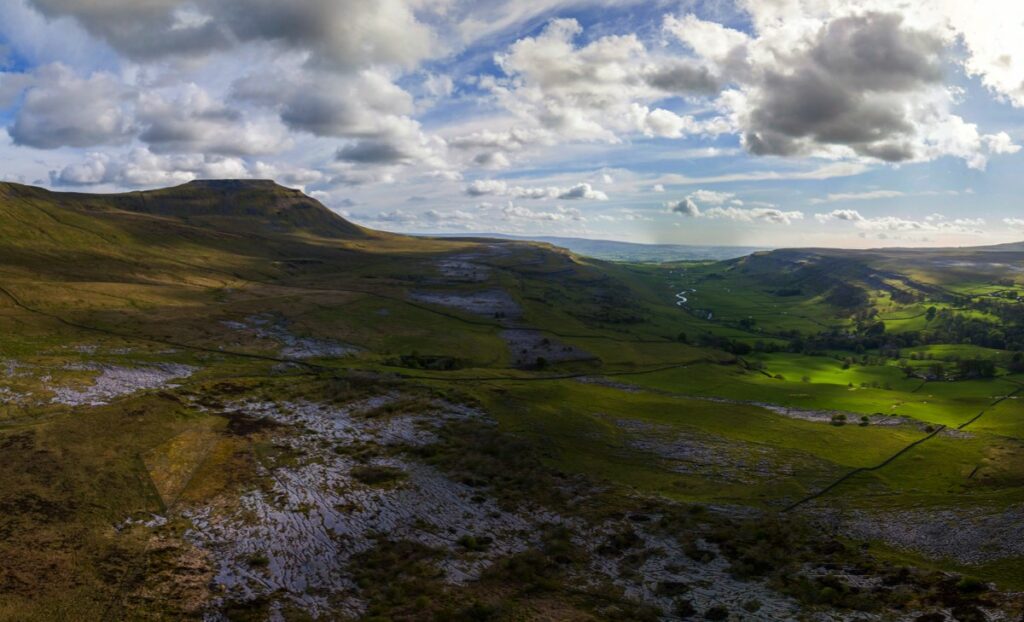 A panoramic view of the Wild Ingleborough landscape