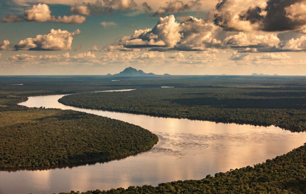 An aerial photograph of the Amazon river in Colombia