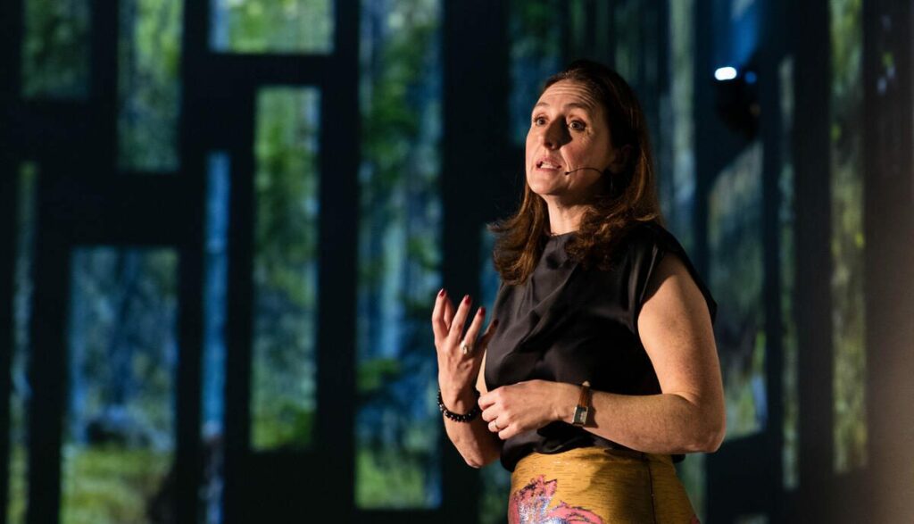 WWF-UK CEO Tanya Steele speaking at the State of the Planet Address