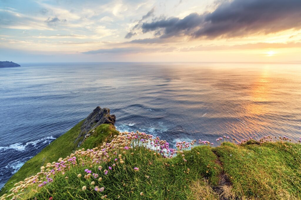 Sunset over the Cliffs of Moher in Ireland