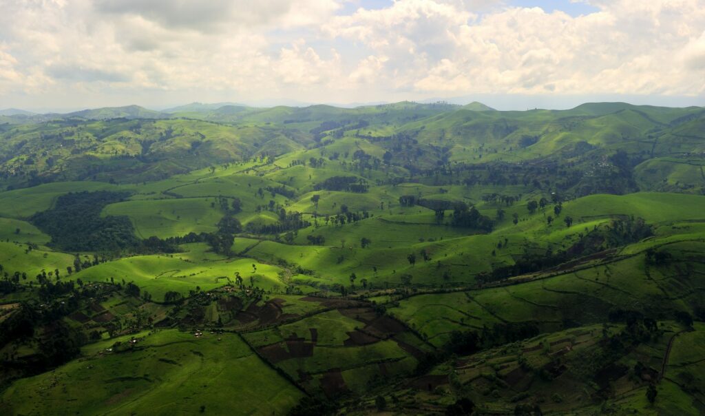 Aerial photos of forested hill in North Kivu, a province in the eastern Democratic Republic of Congo