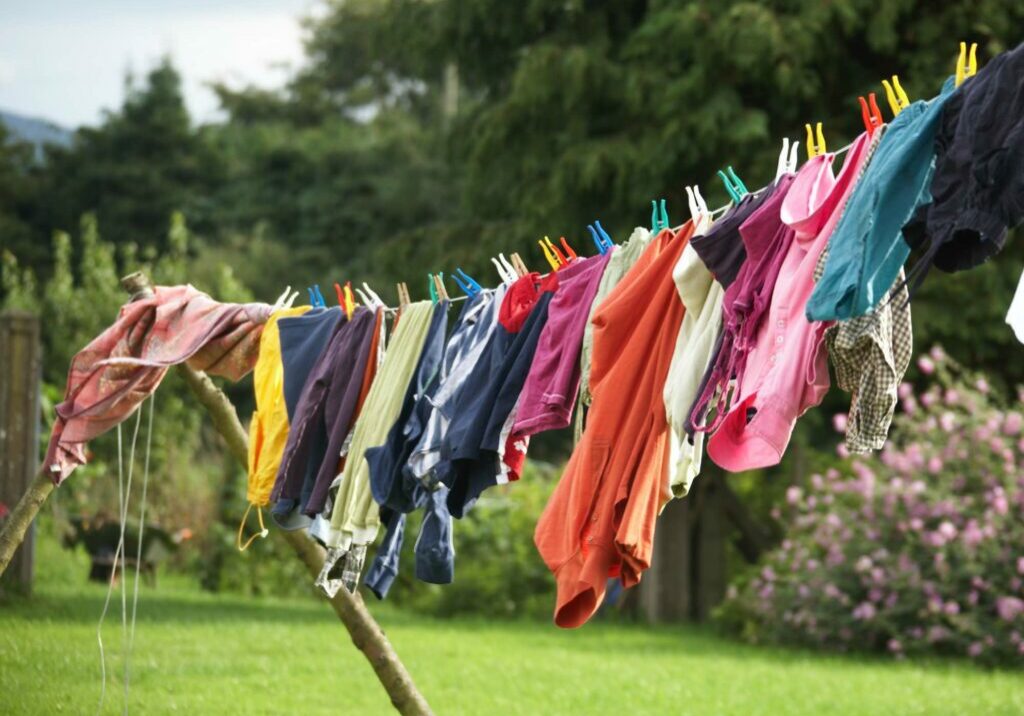 Clothes dry on a washing line