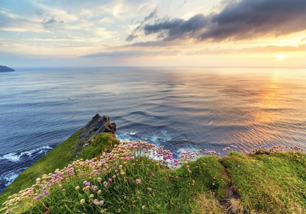 Sunset over the Cliffs of Moher in Ireland