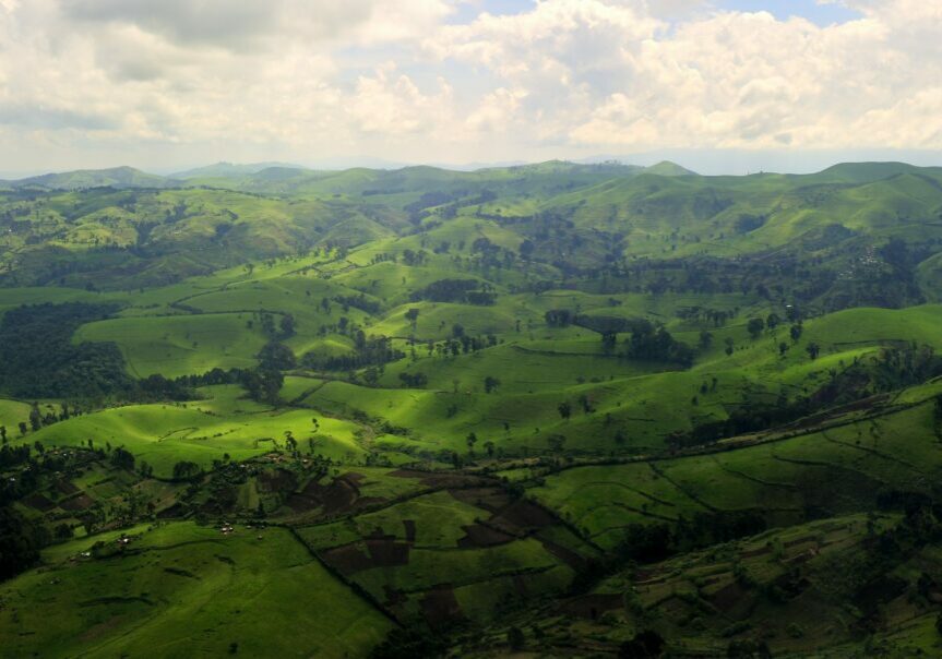 Aerial photos of forested hill in North Kivu, a province in the eastern Democratic Republic of Congo