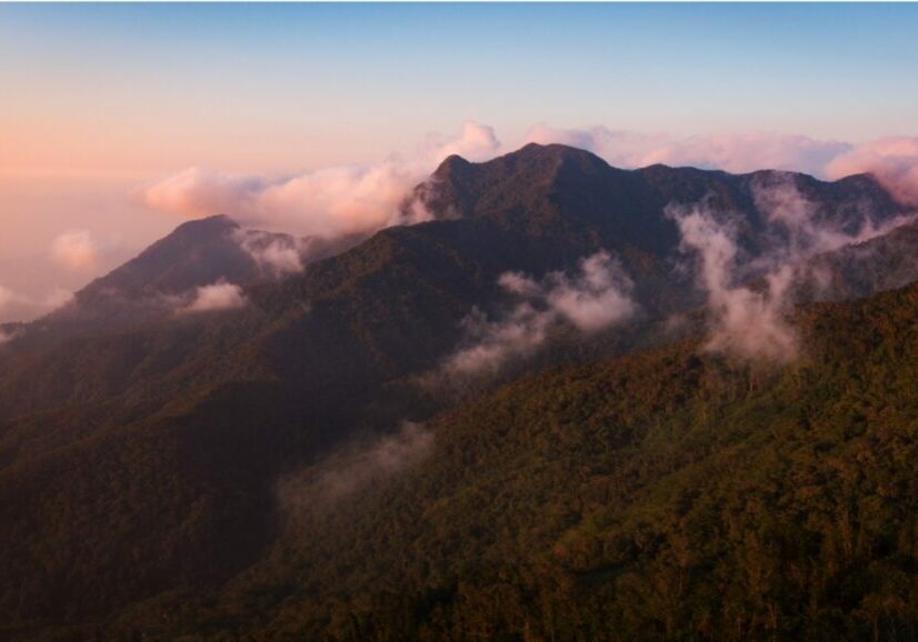 Aerial photograph of clouds and mountains in the Sierra Nevada de Santa Marta National Park in Colombia